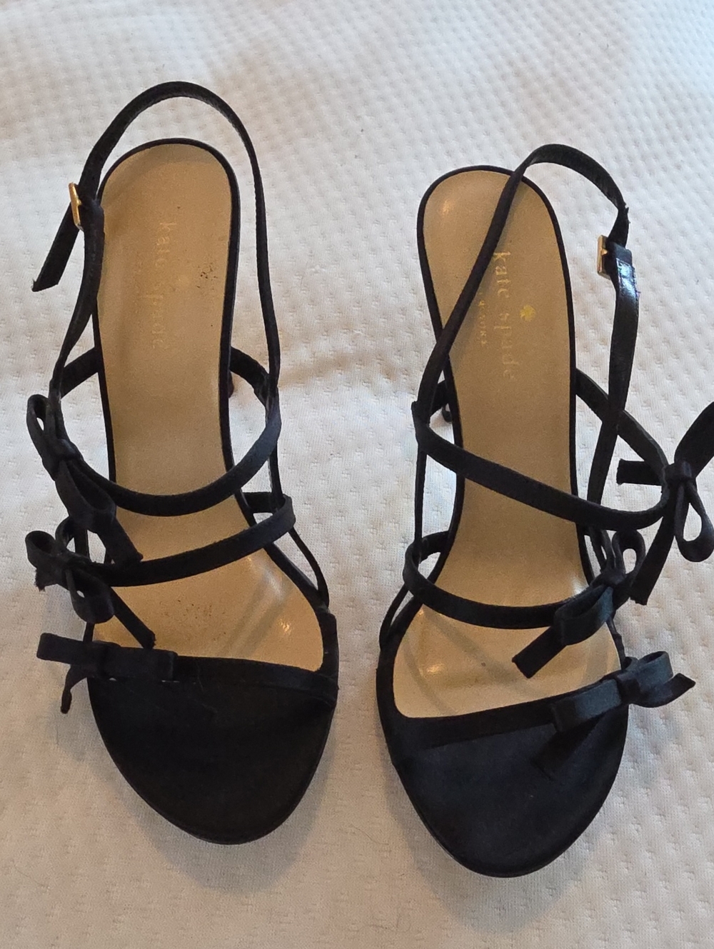 kate spade Black Strappy Bow-Accent Slingback Heels